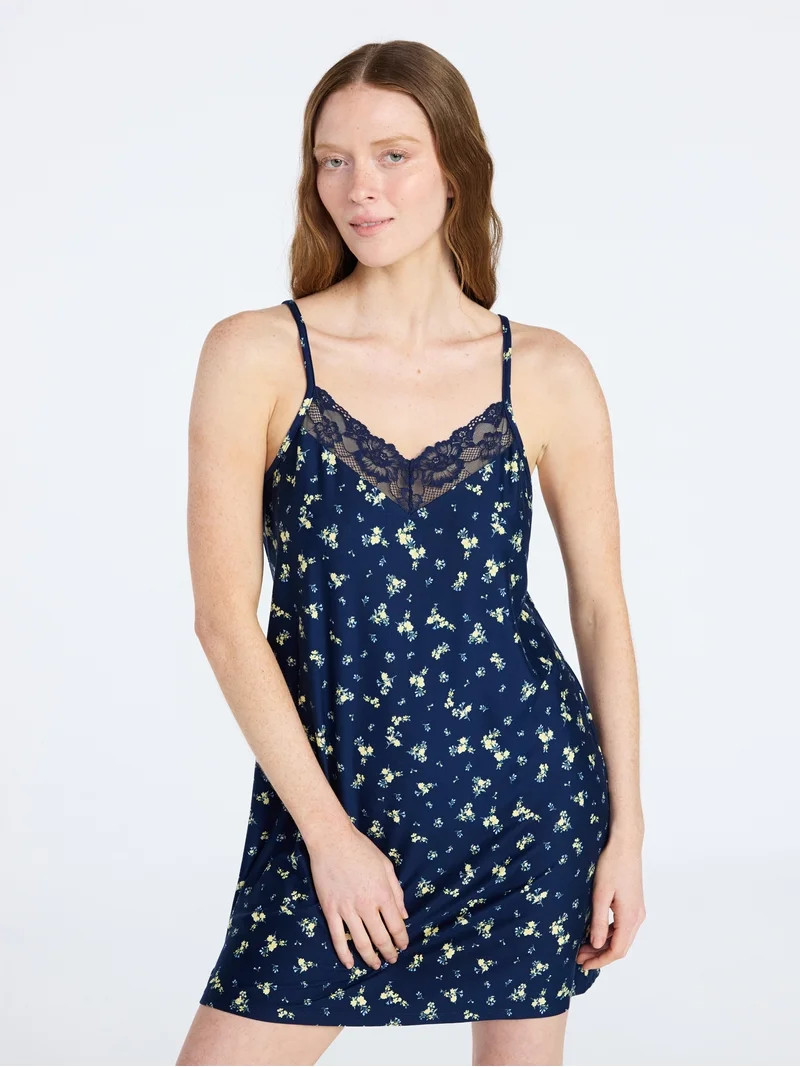 Joyspun Women’s Dreamy Soft Collection Lace Front Knit Chemise, Sizes XS to 3X | Walmart (US)