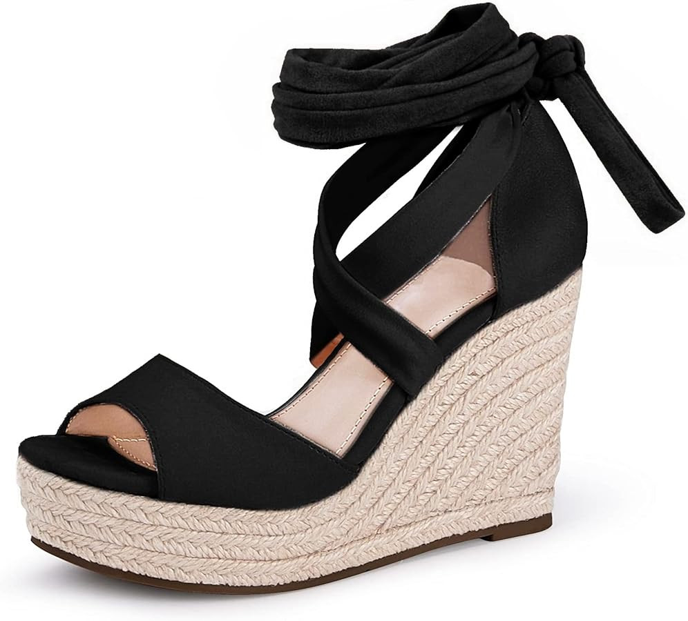 Womens Espadrilles Wedges Sandals Heels Open Toe Tie Lace Up Platform Ankle Strap Summer Dress Sh... | Amazon (US)