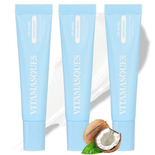 Vitamasques Overnight Lip Mask - Hydrating Coconut Flavor Lip Balm Moisturizer with Vitamins & Natural Oil Hydrates, Nourishes & Plumps Lips Area - Korean Skin Care Lip Care Products (Pack of 3) | Amazon (US)