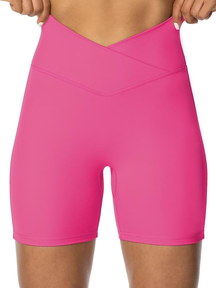 Sunzel Softmax Crossover Biker Shorts for Women, V Criss Cross High Waist Yoga Workout Gym Shorts... | Amazon (US)