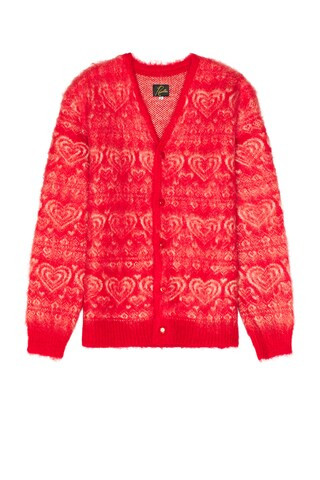 Needles Mohair Cardigan Heart in Red | FWRD 