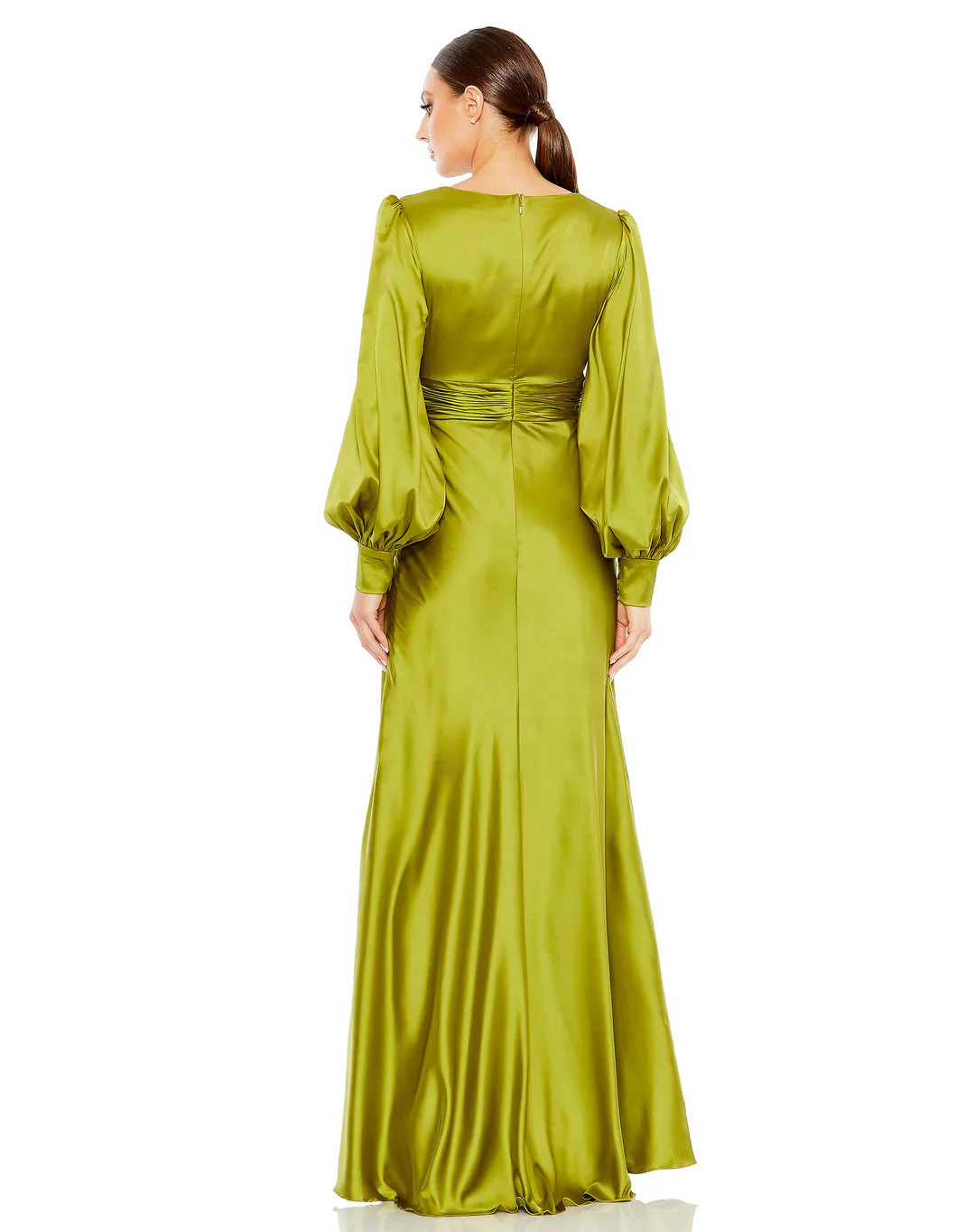 Charmeuse Bishop Sleeve V Neck Gown | Mac Duggal