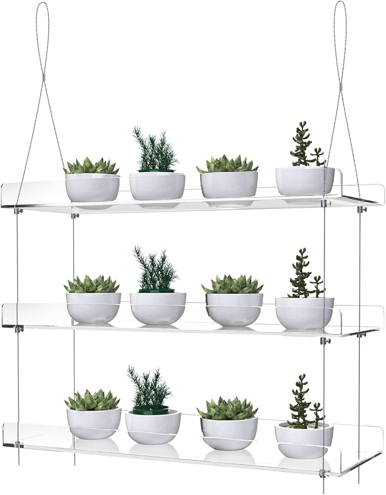 3-Tier Hanging Acrylic Plant Shelves for Windows, Each Tier 16 Inch Long, Height Adjustable Plant... | Amazon (US)