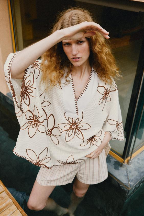 EMBROIDERED CAFTAN BLOUSE | Zara US