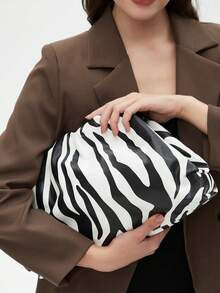 Fashion Day Clutch Dumpling Bag Zebra Holographic Cloud Bag Clip Purse Bag Women Pleated Pouch To... | SHEIN