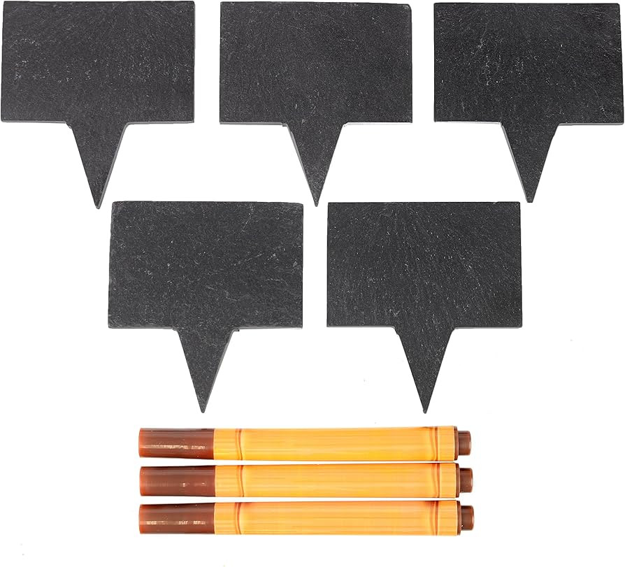Food-Grade Slate Labels with Markers - 5 Natural Slate Boards And 3 Soapstone Chalk Markers for Chee | Amazon (US)