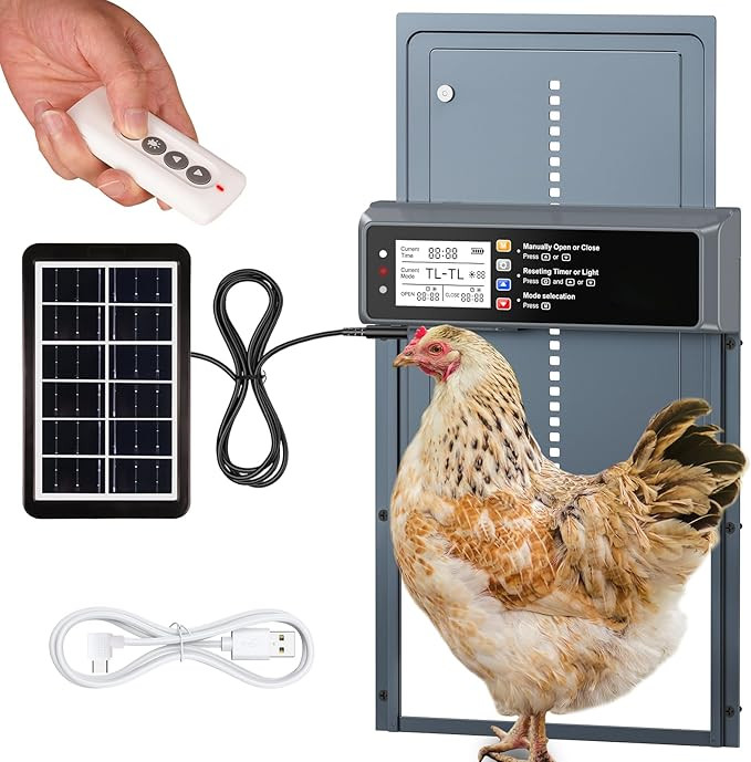 Automatic Chicken Coop Door Solar Powered, LCD Display Automatic Chicken Door with Timer & Light ... | Amazon (US)