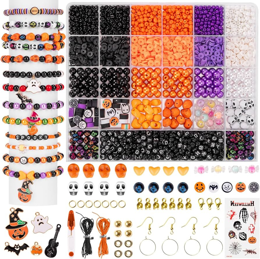 Goldwise Halloween Friendship Bracelet Kit,1 Box Halloween Beads and Black Letter Beads (A-Z) for... | Amazon (US)