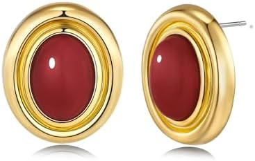 18K gold plated Medium Oval Button Chunky Statement Earrings for Women by SNGIA, (Turquoise, Carn... | Amazon (US)