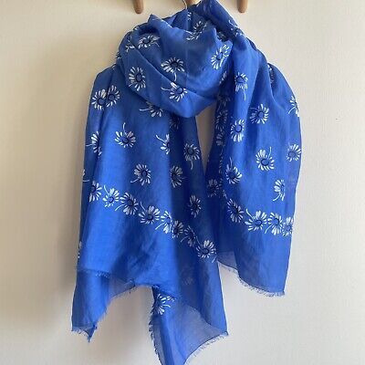 Very large Marc Jacobs silk cotton scarf thin lightweight blue floral | eBay AU