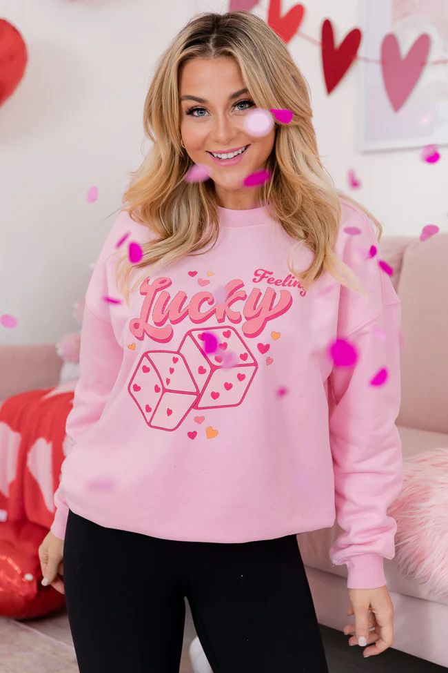 Feeling Lucky Light Pink Oversized Graphic Sweatshirt | Pink Lily