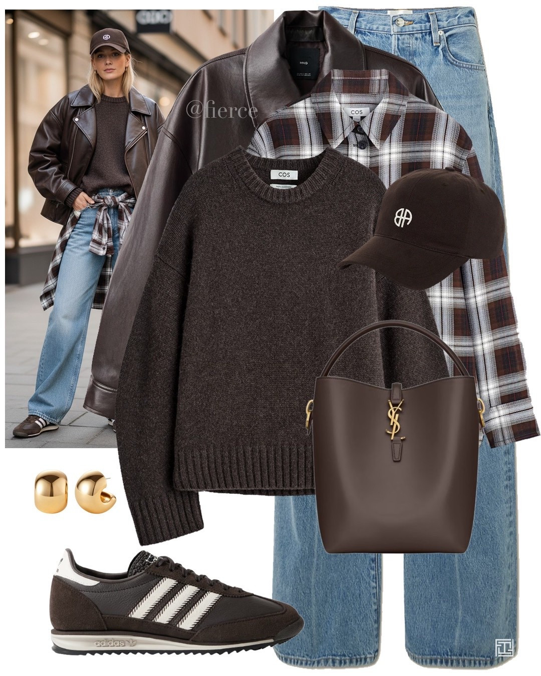 Checked shirt brown leather jacket blue jeans Ysl brown bag adidas sl72 brown jumper chocolate brown baseball cap casual weekend outfit city break lunch coffee break 

#LTKuk #LTKautumn #LTKwinter