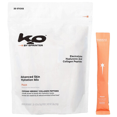 k2o by Sprinter, Advanced Skin Hydration Mix, Peach, 20 Sticks, 0.27 oz (7.6 g) Each | iHerb