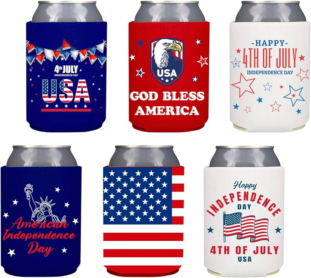 12PCS Fourth/4th of July Can Cooler - Patriotic Beer Sleeves Covers Party Supplies Favors | Amazon (US)