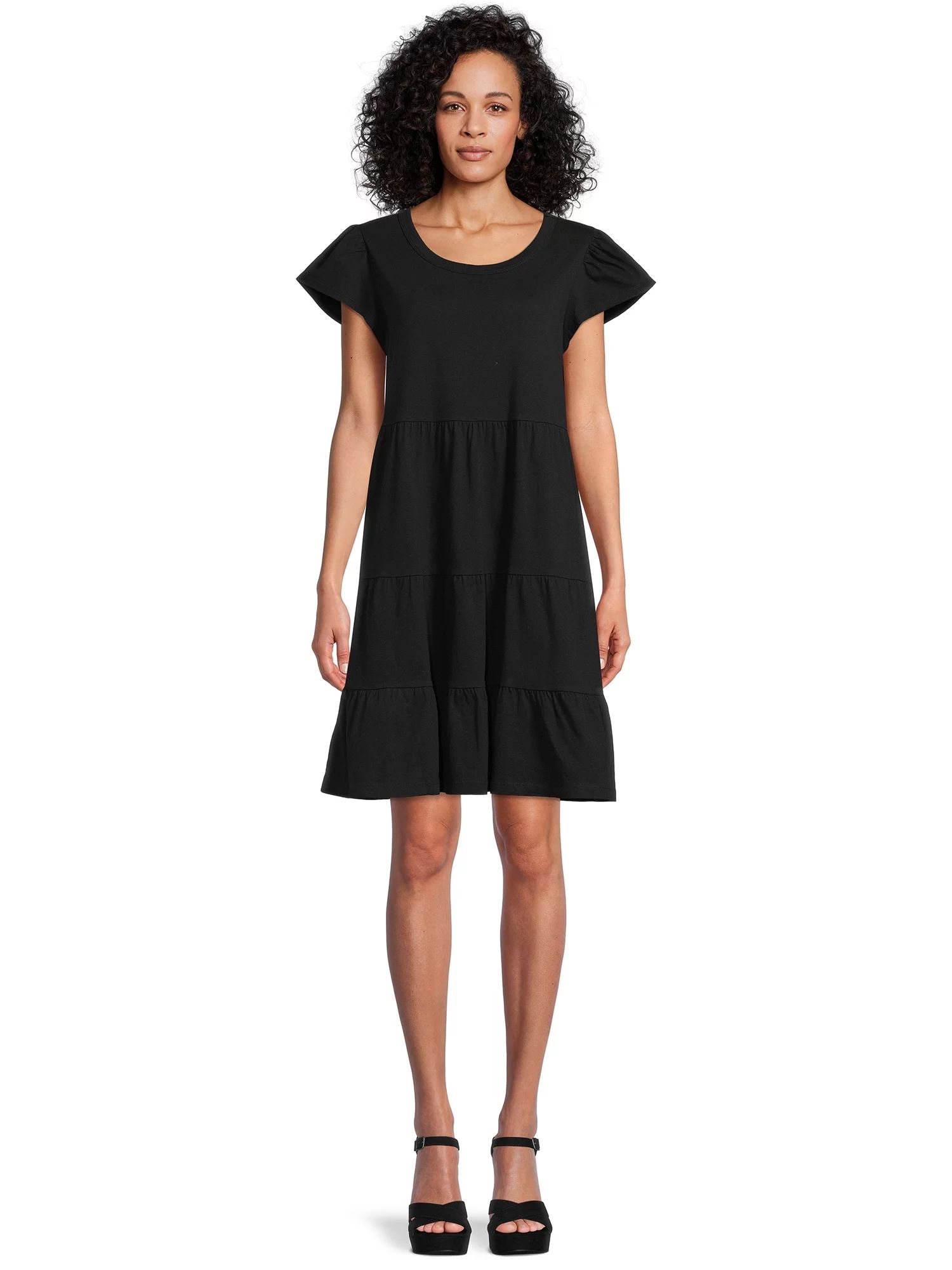 Time and Tru Women's Short Sleeve Tiered Knit Dress | Walmart (US)