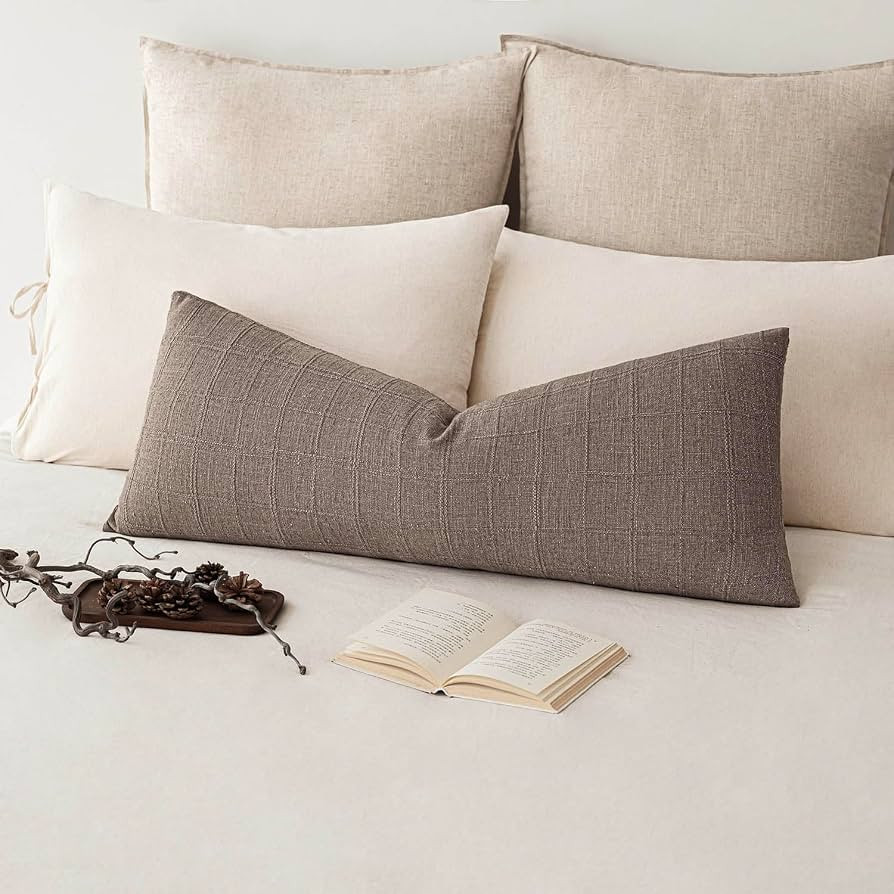 Foindtower Set of 1 Decorative Linen Check Throw Pillow Cover Neutral Long Body Lumbar Cushion Co... | Amazon (US)