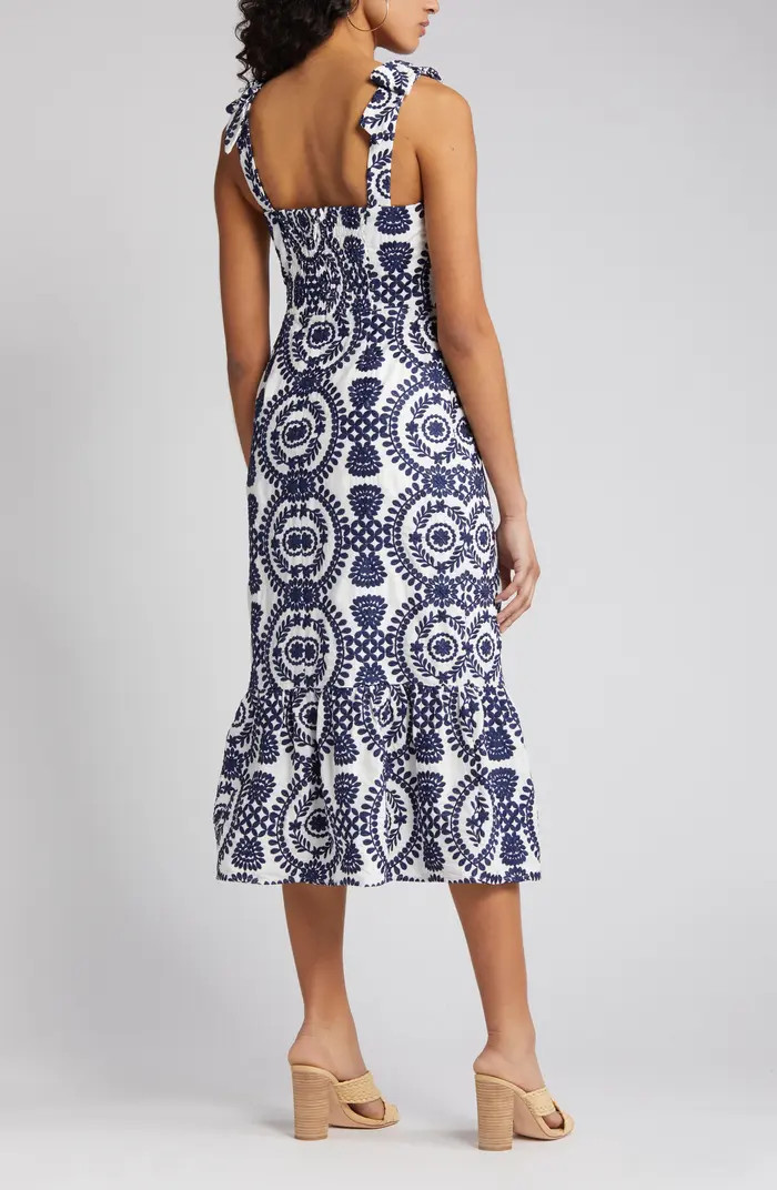 Adelyn Rae Layla Embroidered Cotton Midi Dress | Nordstrom | Nordstrom