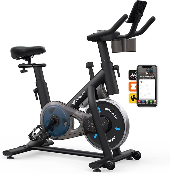 MERACH Exercise Bike, Brake Pad Stationary Bike with Exclusive App, Low Noise Indoor Cycling Bike... | Amazon (US)