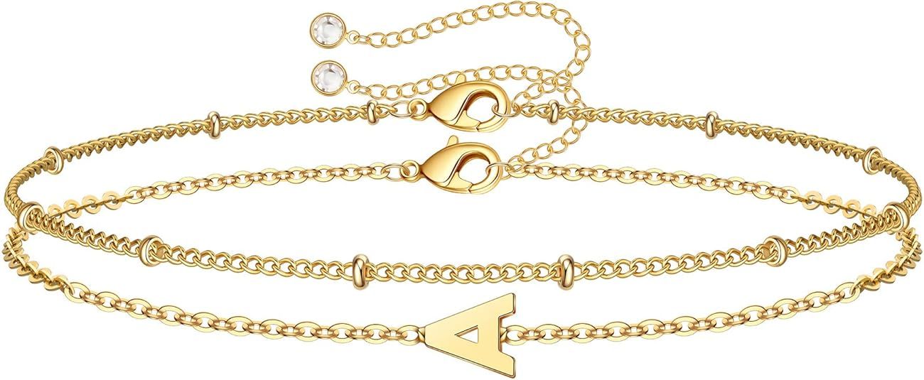 Dainty Gold Initial Bracelets for Women, 14K Gold Plated Dainty Personalized Gold Bracelets Initi... | Amazon (US)