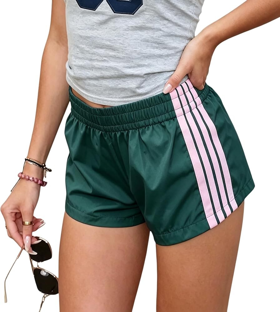 UAURORAO Women Striped Athletic Shorts Elastic Waist Side Stripes Casual Track Shorts Loose Patch... | Amazon (US)