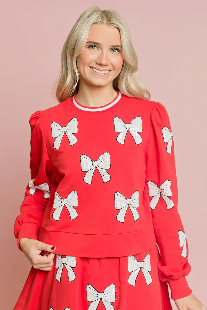 Red White Bow Sweatshirt | Belle Cher