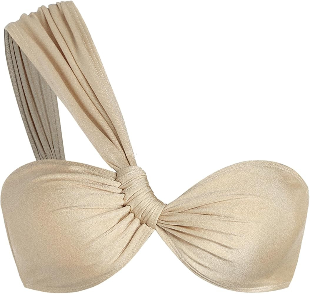 ZAFUL Women's One Shoulder Bikini Twisted Ruched High Cut Bandeau Bikini Set Two Piece Swimsuit | Amazon (US)