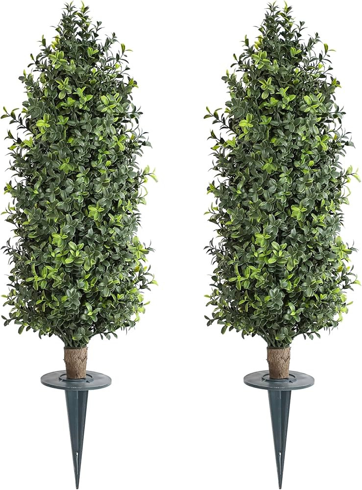 momoplant Artificial Topiary Trees with Ground Spike 30 Inch Tall UV Rated Cone Bush Evergreen, S... | Amazon (US)