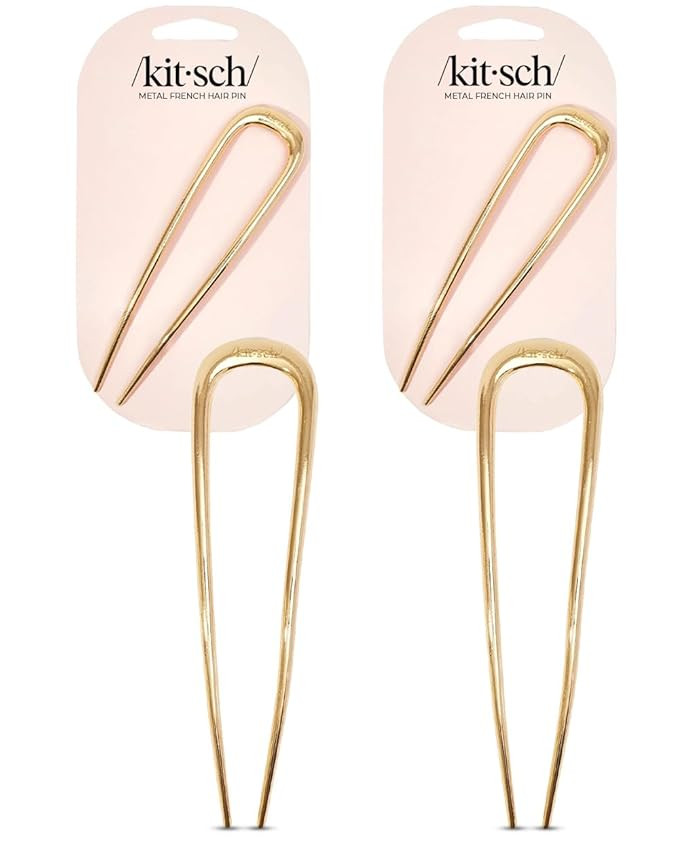 Kitsch Metal French Hair Pins for Women - Gold French Pins for Thick Hair, U Shaped Hair Pins, Me... | Amazon (US)
