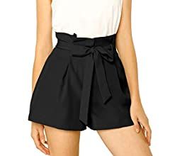 Allegra K Women's Bow Tie High Waist Short Paper Bag Shorts | Amazon (US)