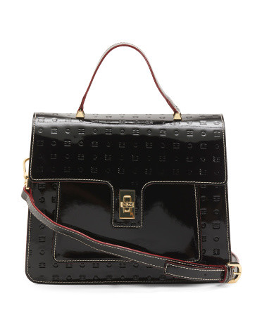 Made In Italy Patent Leather Snakeskin Satchel With Top Handle Flap | TJ Maxx