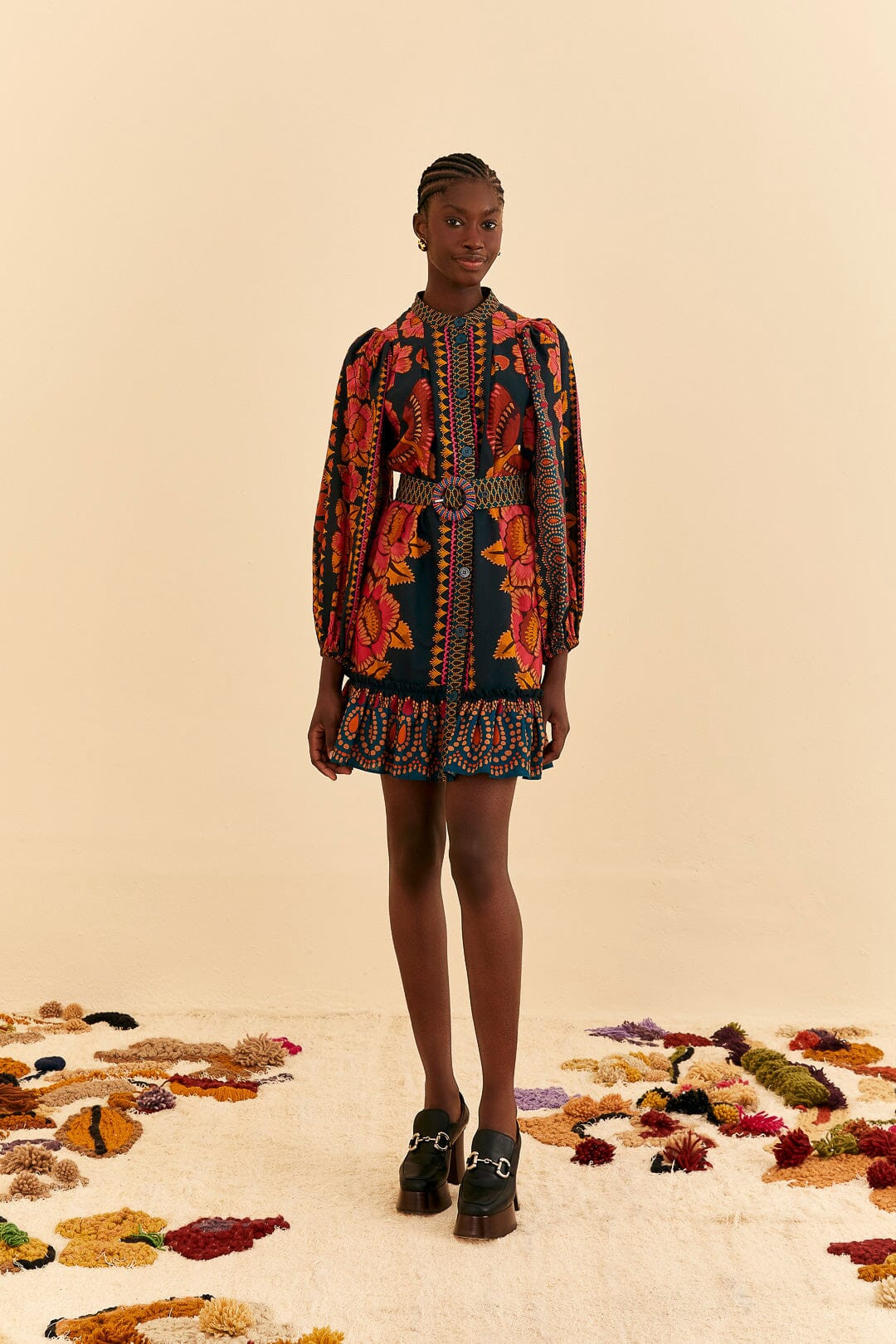 teal ainika sparkle puff sleeve mini dress | FarmRio (US)