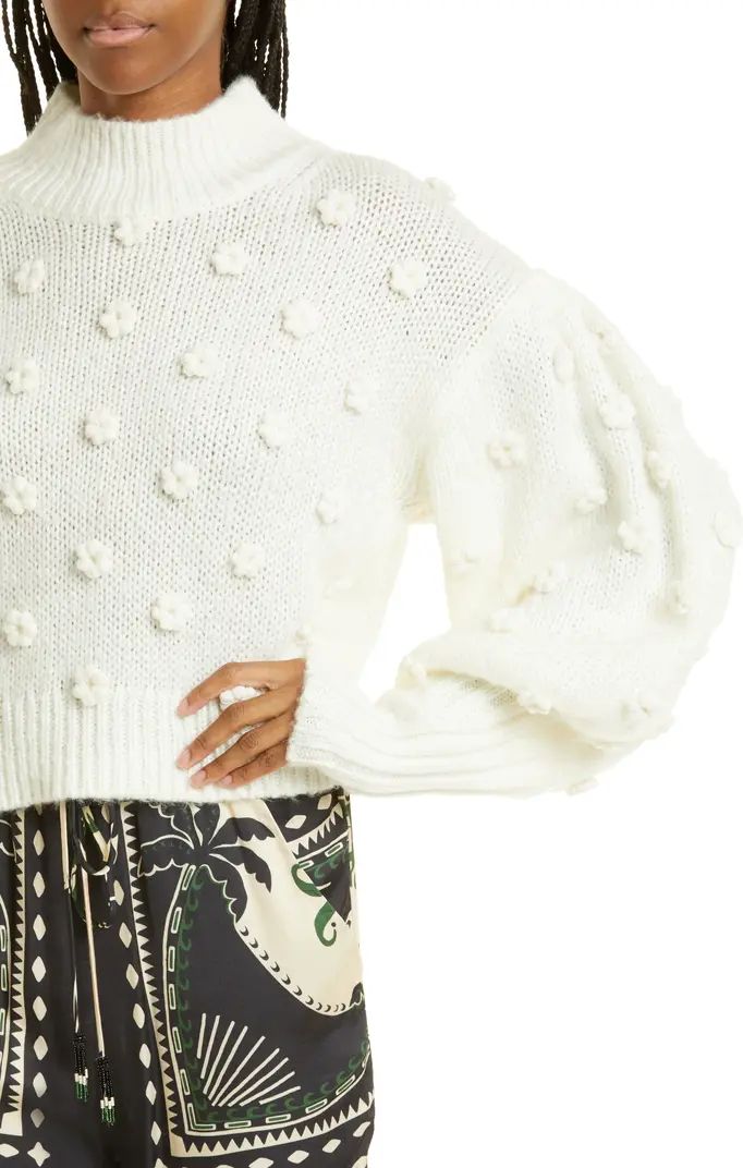 FARM Rio Embellished Flowers Balloon Sleeve Mock Neck Sweater | Nordstrom | Nordstrom