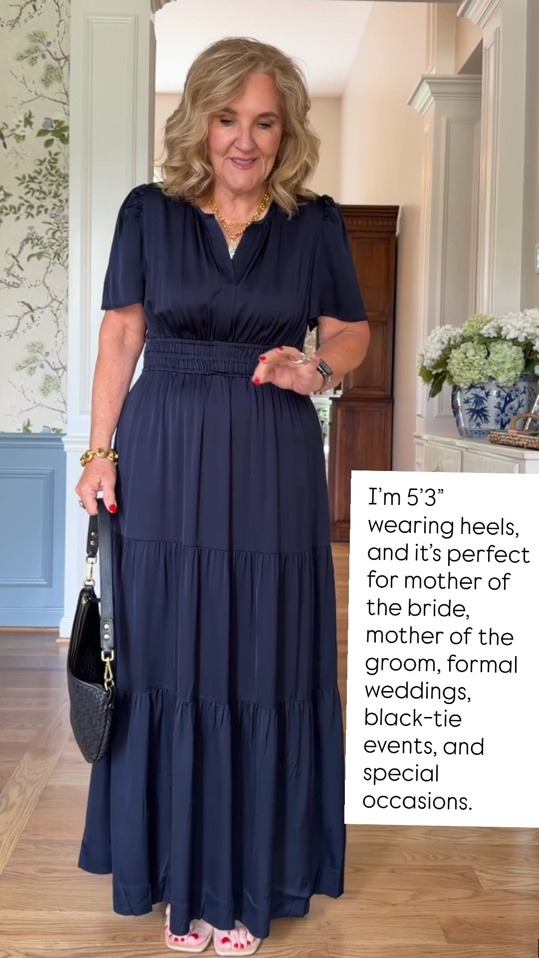 This 100% washable silk maxi dress is one of the most elegant pieces I’ve seen from Quince. The beautiful drape, smocked elastic waist, and pockets make it just as practical as it is stunning. I’m 5’3” wearing heels, and it’s perfect for mother of the bride, mother of the groom, formal weddings, black-tie events, and special occasions.

💡 LTK MADE EASY
❤️ Heart = Support my posts!
🔖 Save = Get sale & restock alerts
📋 Lists = Keep favorites organized
📲 Share = Send lists and products to a friend. Hello, Christmas List!
💬 Comment = Ask me anything about what I’m wearing.:-)

#LTKootd #LTKWedding #LTKOver40