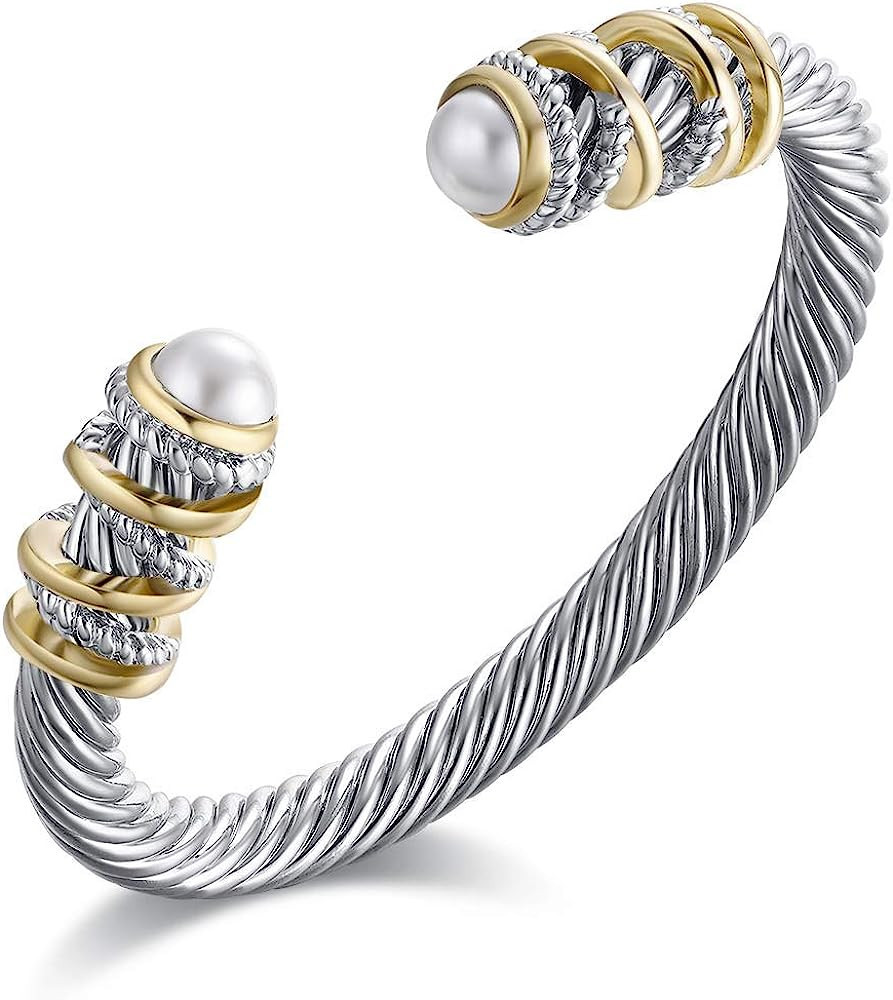 Eastbon Twisted Cable Bracelet with Composite Shell Pearl Antique Cuff Bracelets for Women | Amazon (US)