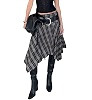 Women Plaid Asymmetrical Midi Skirt Gingham Handkerchief Hem | Amazon (US)