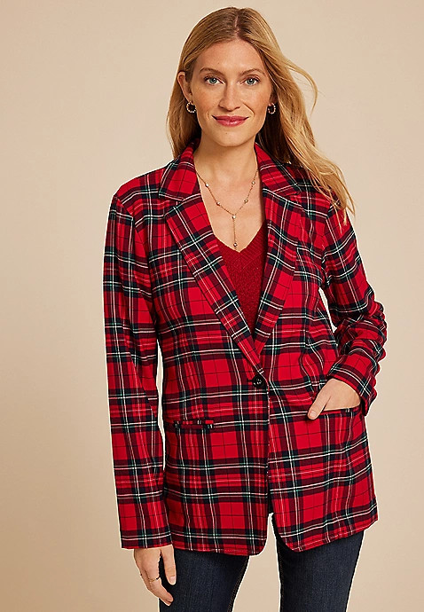 Festive Tartan Plaid Blazer | Maurices