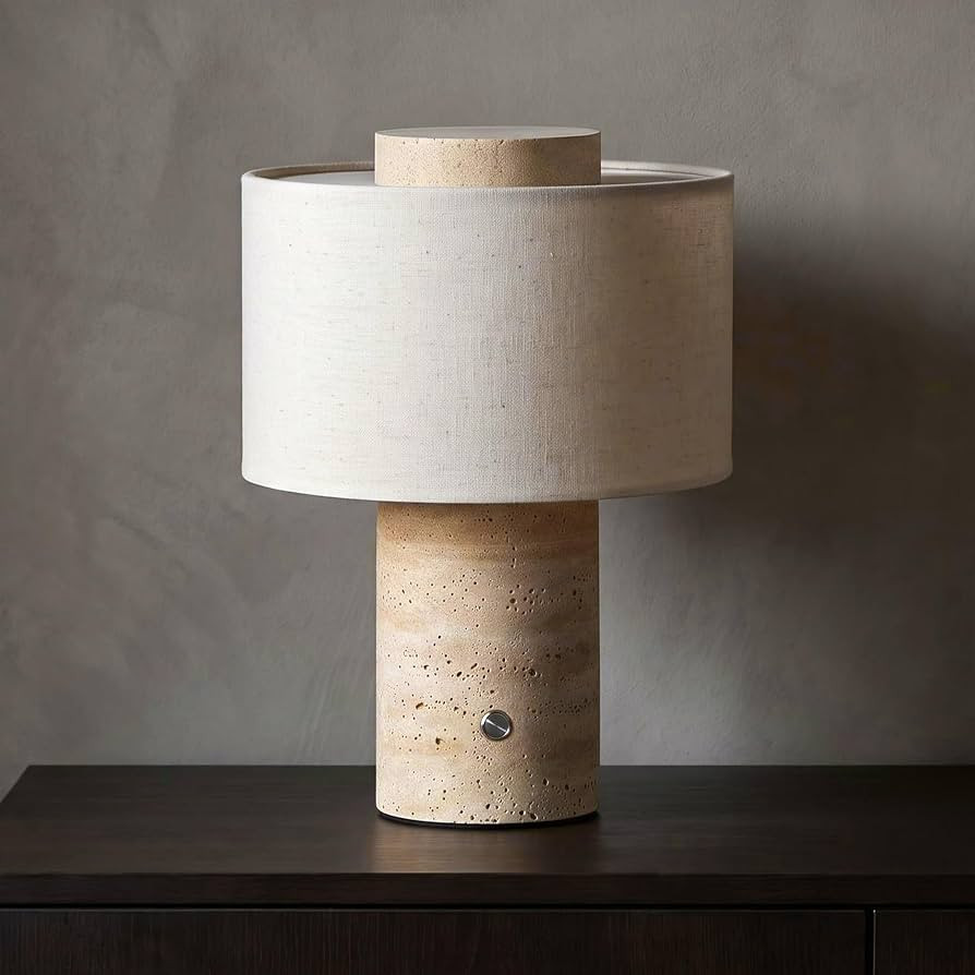Natural Marble Table Lamp Cordless Stone Lamps Rechargeable, Travertine | Amazon (US)