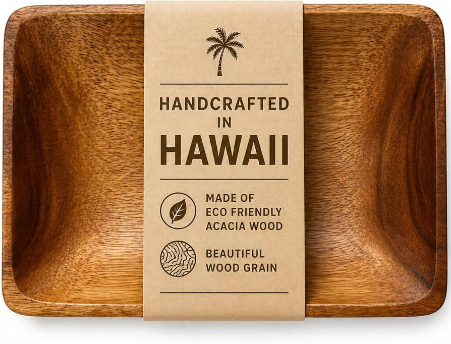 Handcrafted Acacia Wood Rectangular Bowl \u2013 Made in Hawaii \u2013 Eco-Friendly Wooden Serving... | Amazon (US)