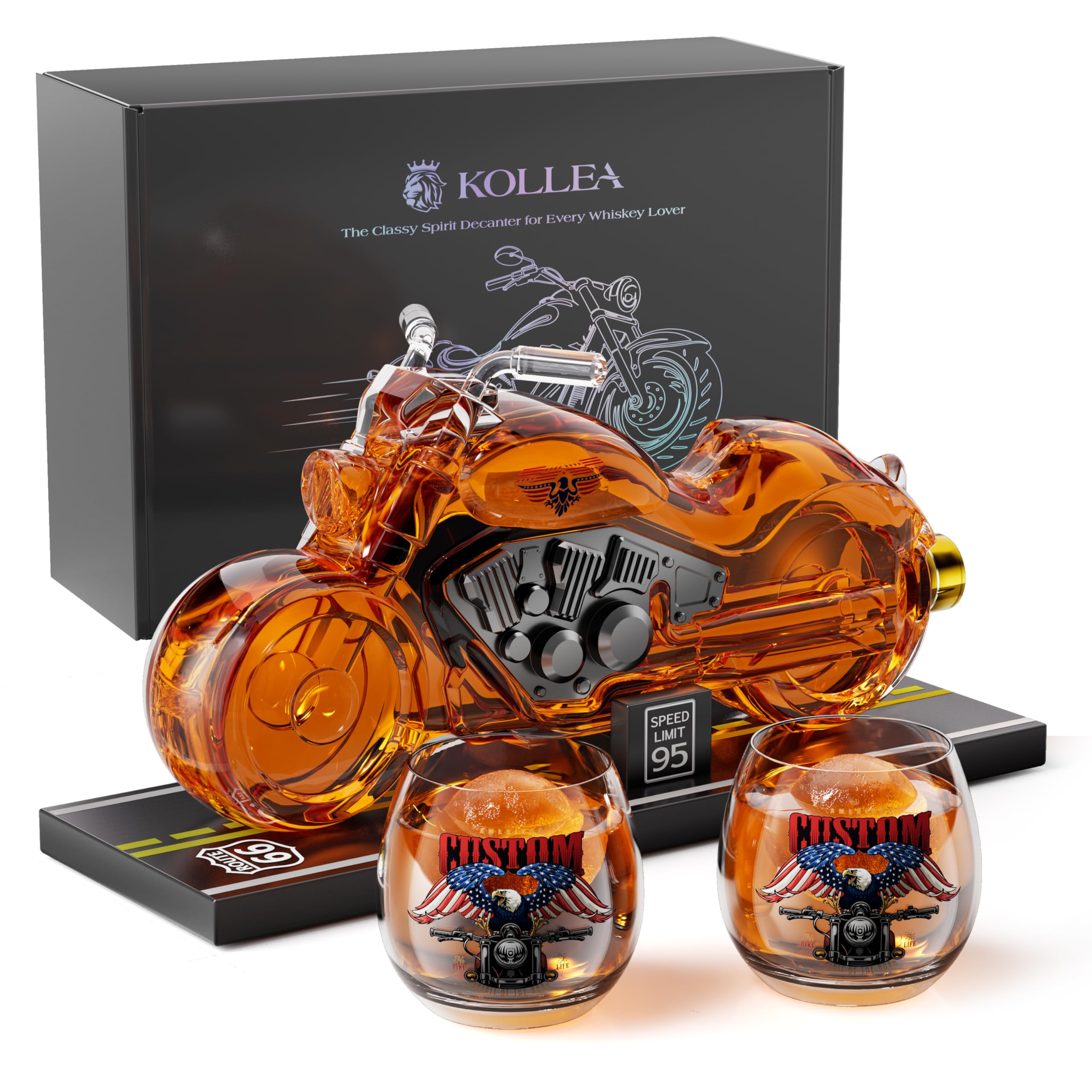 Kollea Birthday Gifts for Men Dad, Flag Motorcycle Whiskey Decanter Set with 2 Glasses, Liquor Di... | Amazon (US)