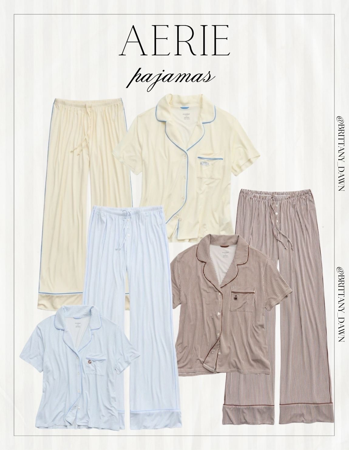 Upgrade your bedtime routine with these dreamy Aerie pajama sets! 😴

Beautiful, soft matching button-down sets in cream, light blue, and brown stripes that are perfect for cozy nights in. ✨

#Aerie #PajamaSet #LTKhome #CozyLiving #Sleepwear #LTKshopper

#LTKootd