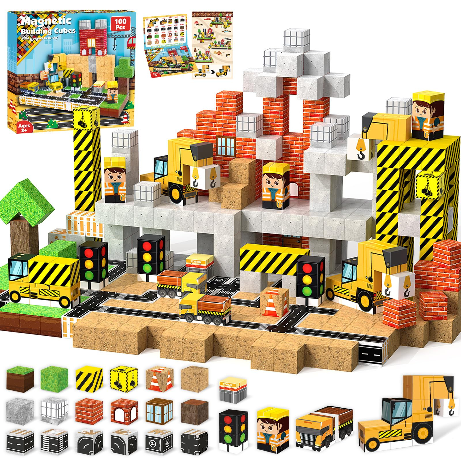 Magnetic Blocks - 100PCS Magnetic Building Blocks Magnet Cubes Stacking Construction Set, STEM Mo... | Amazon (US)