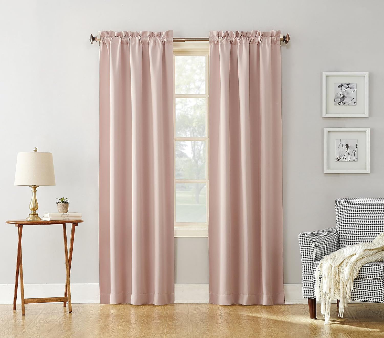 Sun Zero Easton Energy Saving Blackout Rod Pocket Curtain Panel, 40" x 95", Blush Pink | Amazon (US)
