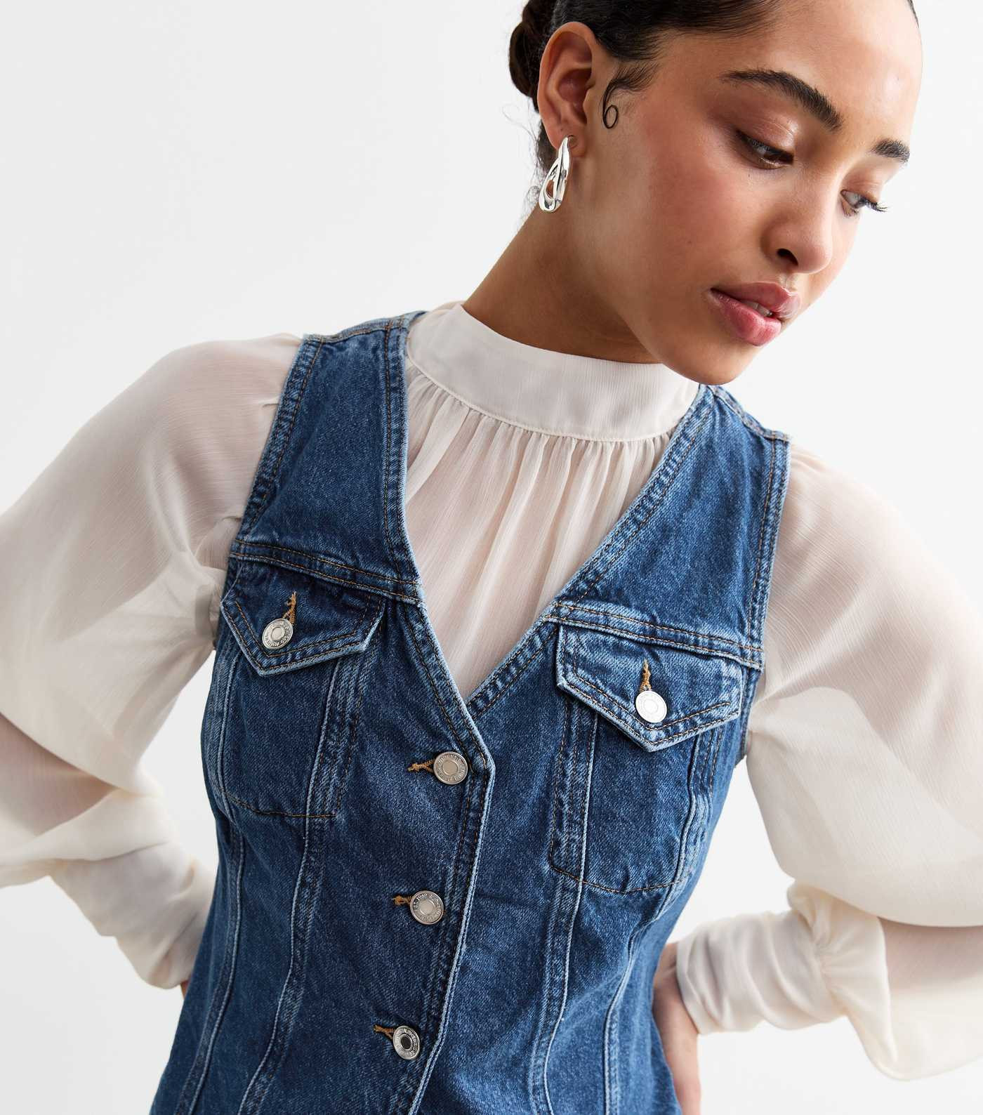Mid Blue Denim Waistcoat  | New Look | New Look (UK)
