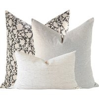 Pillow Combination Set, Block Print Pillow, Grey Linen Covers, Striped Cover, Black Floral Luxury Pillows | Etsy (US)