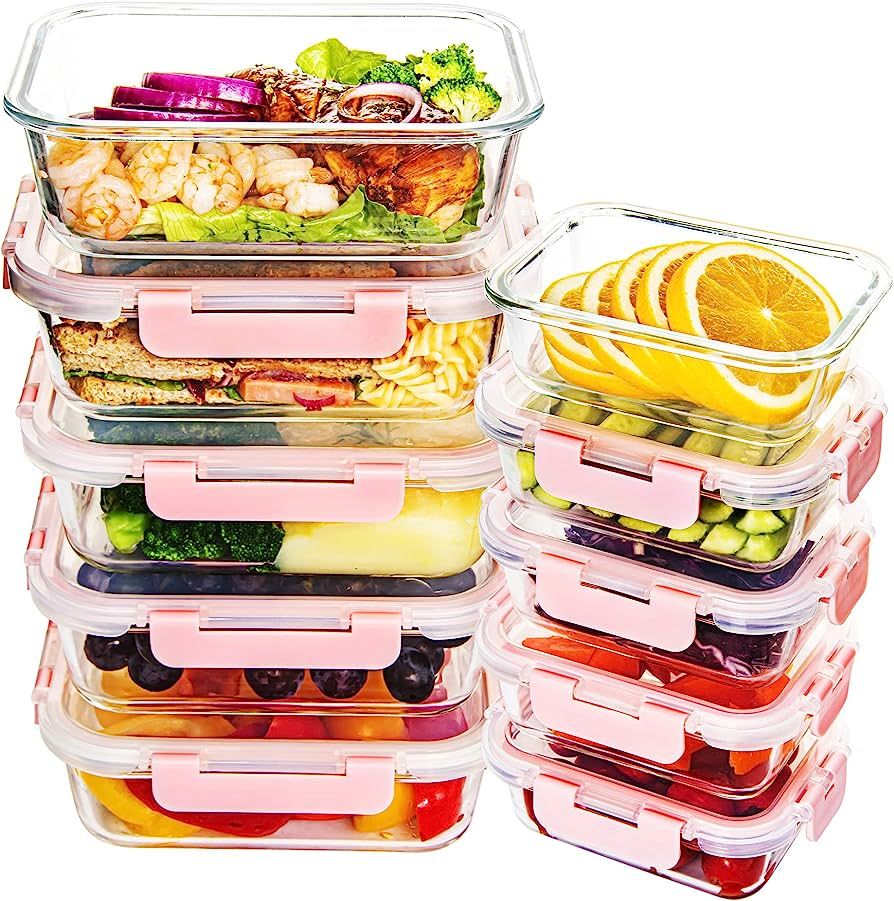 SHYRC 10Piece Glass Meal Prep Containers with Lids, Airtight Glass Food Storage Containers Leak P... | Amazon (US)