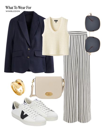 Outfit inspo for Wimbledon championships 🎾

Striped trousers, navy blazer, Victoria trainers, mulberry bag, smart outfits, elegant chic, high street fashion 

#LTKeurope #LTKsummer #LTKstyletip