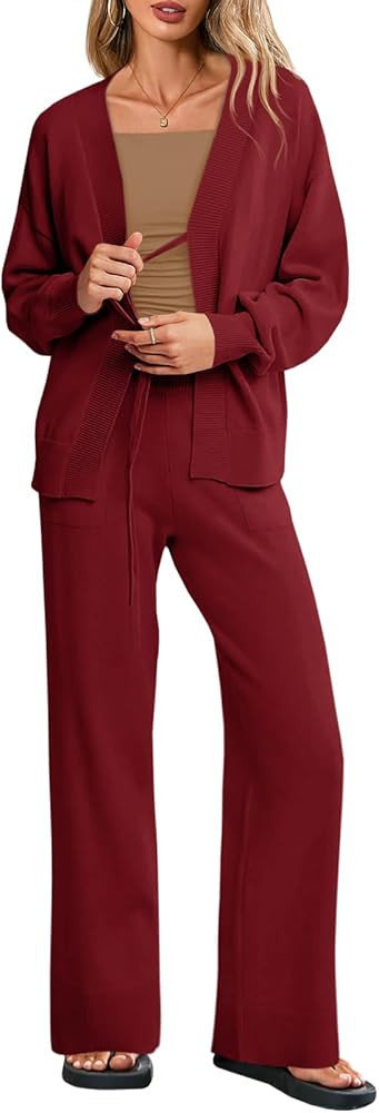 Tankaneo Womens 2 Piece Sweater Sets Oversized Tie Front Cardigan Elastic Waist Pants 2025 Matchi... | Amazon (US)