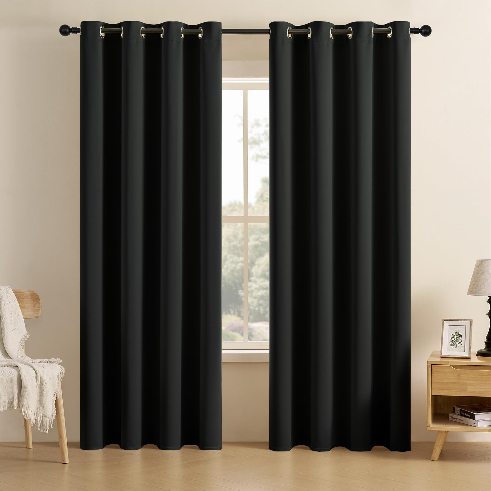 CUCRAF Black Blackout Curtains 84 inch Length 2 Panels Set, Room Darkening Curtains & Drapes for ... | Amazon (US)