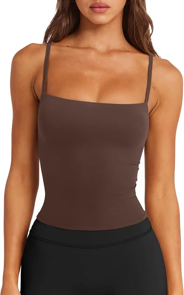 LASLULU Womens Sexy Square Neck Longline Sports Bra Padded Workout Tank Top | Amazon (US)