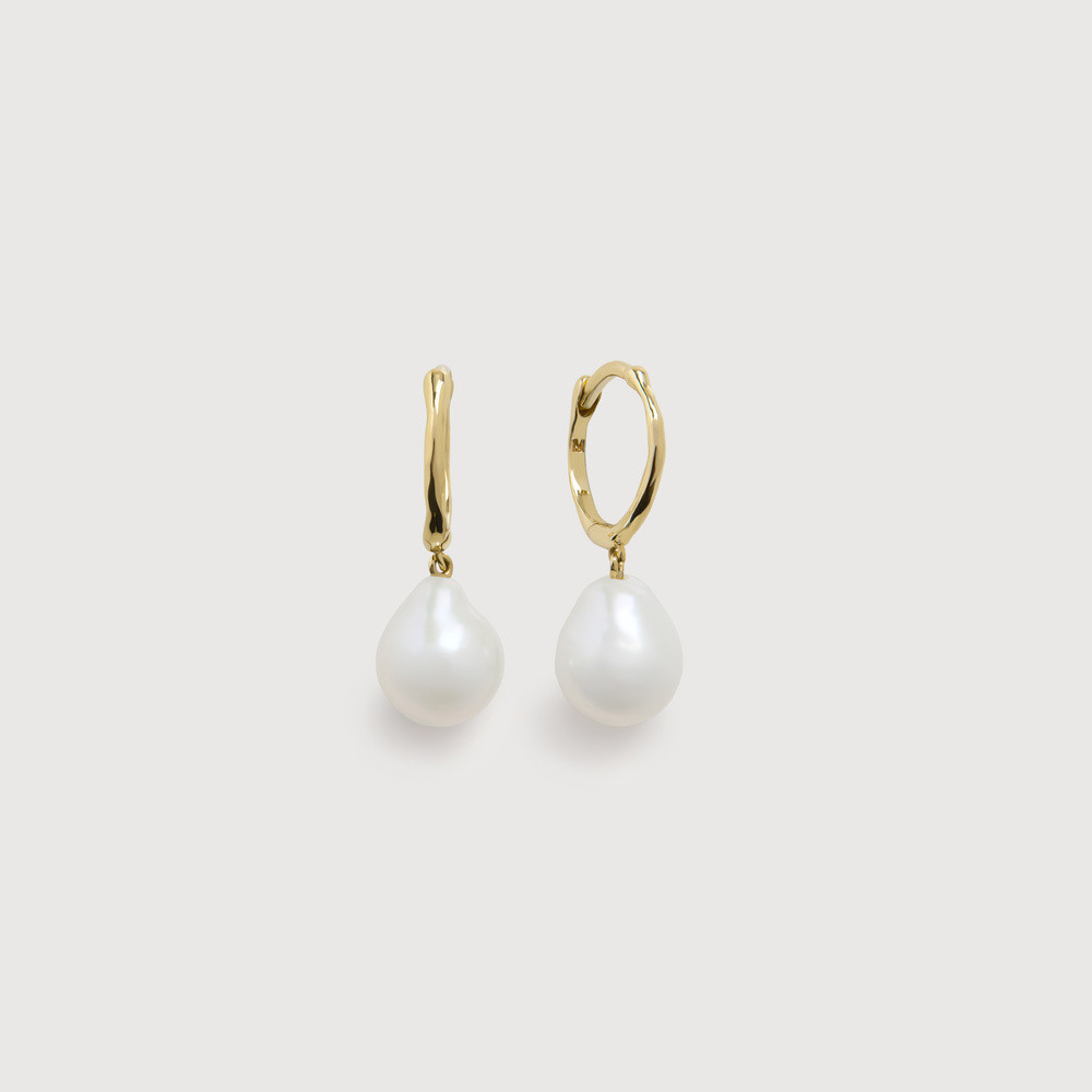Gold Small Baroque Pearl Huggie Earrings Pearl | Monica Vinader (Global)